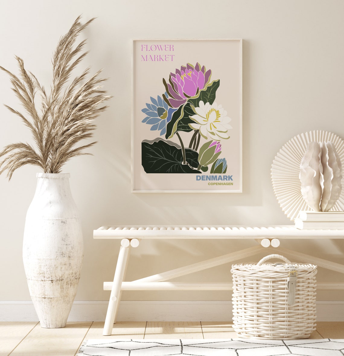 Denmark Flower Market Poster Copenhagen Lotus Bloom Design Artwork - Image 3