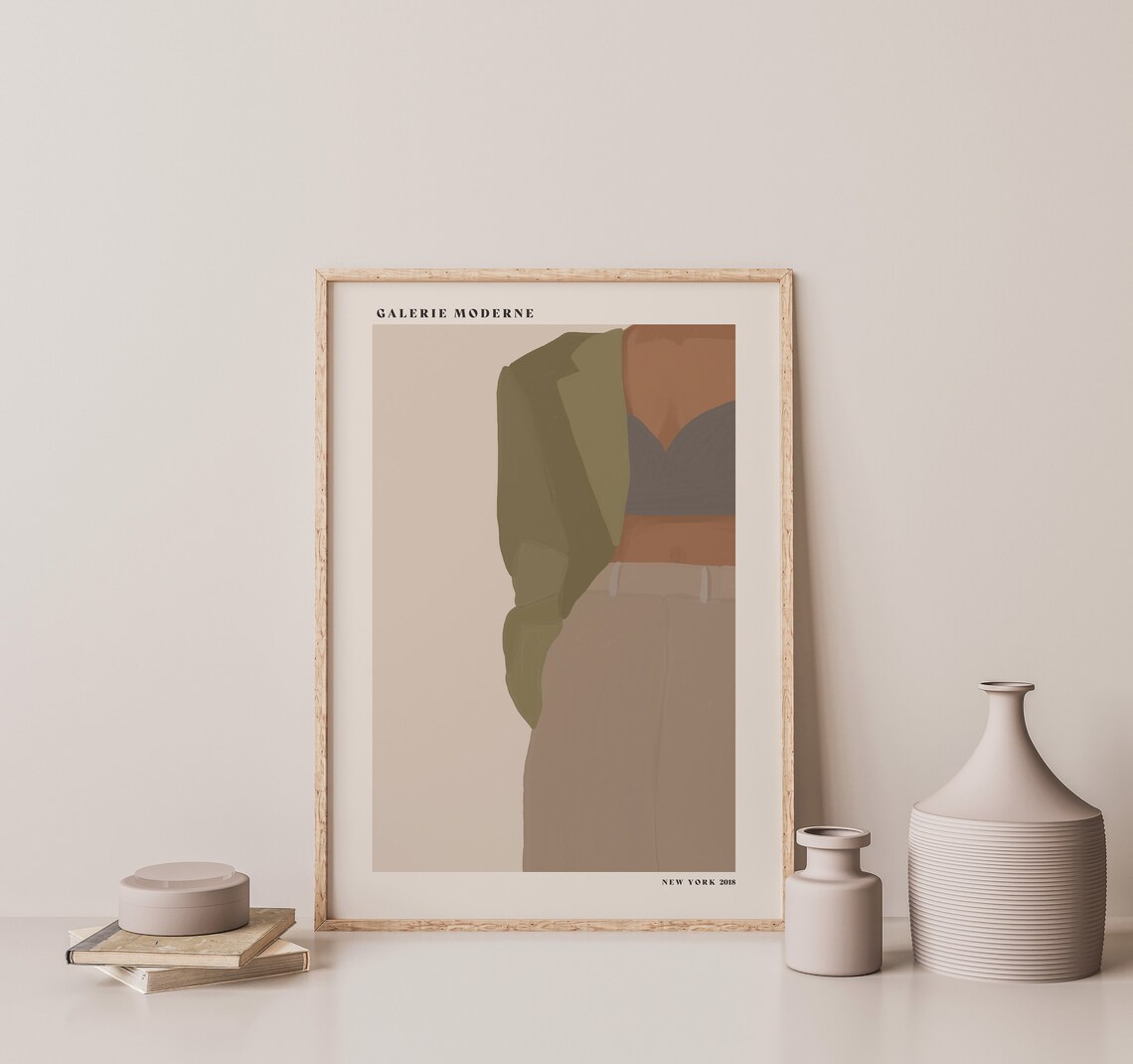 Galerie Moderne Abstract Figure Olive Blazer Beige Art Poster - Image 2