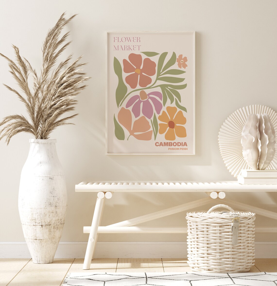 Cambodia Phnom Penh Earthy Terracotta Flower Market Blossom Poster - Image 2