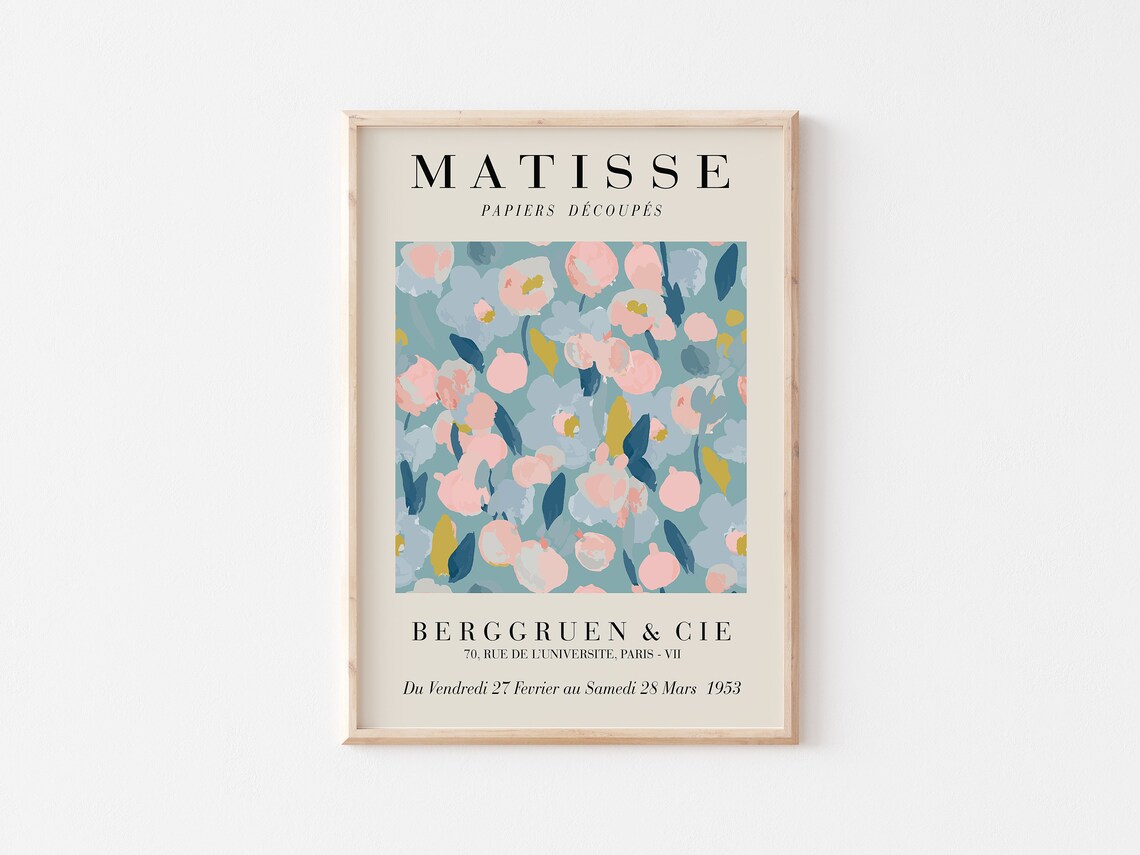 Henri Matisse Pink Blue Pastel Floral Exhibition Poster For Nursery Wall Decor - Image 3