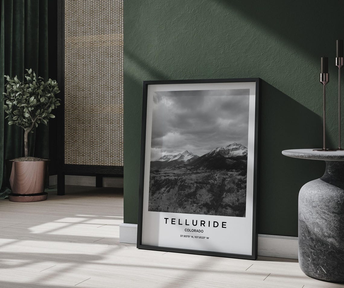 Telluride Colorado Black and White Snowy Mountain Peak Poster - Image 2