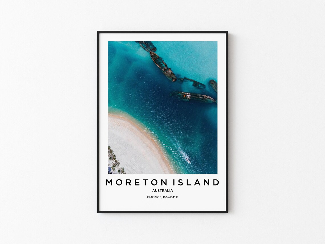 Moreton Island Australia Aerial Shipwreck Beach Travel Poster