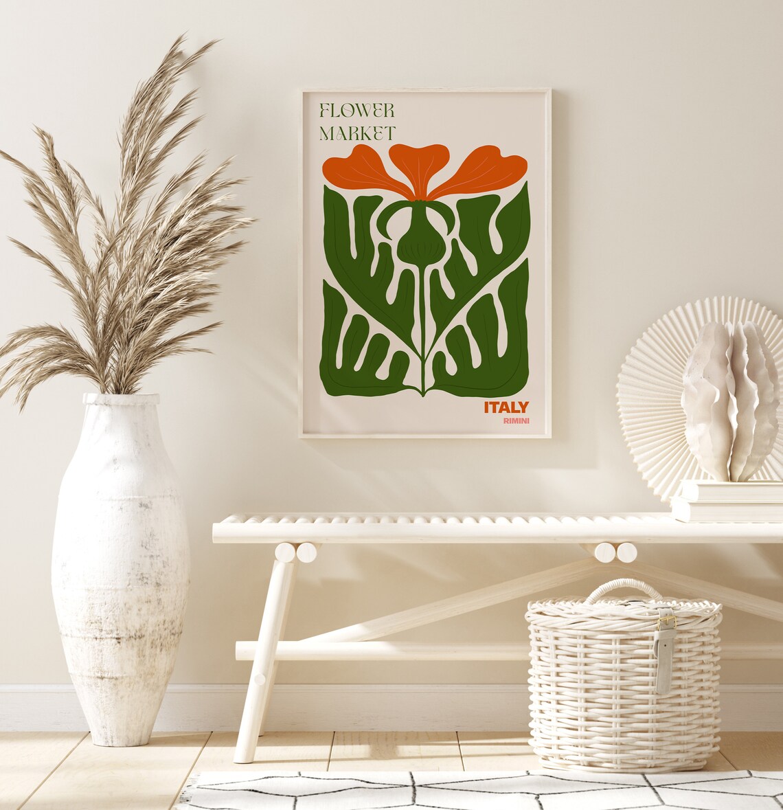 Italy Flower Market Poster Rimini Art Deco Green Floral Artwork - Image 2