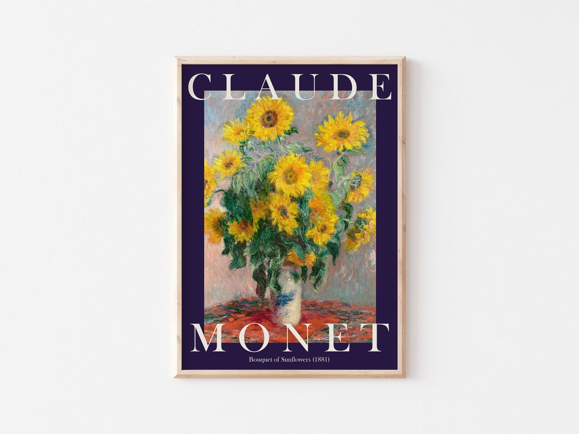 Claude Monet Bouquet of Sunflowers 1881 Golden Deep Navy Poster - Image 3
