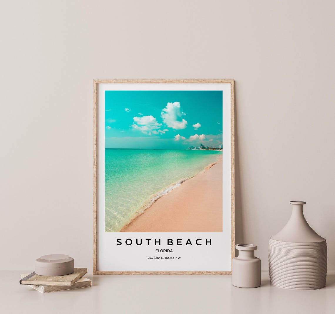 South Beach Florida Pink Sand Turquoise Ocean Sea Travel Poster - Image 2