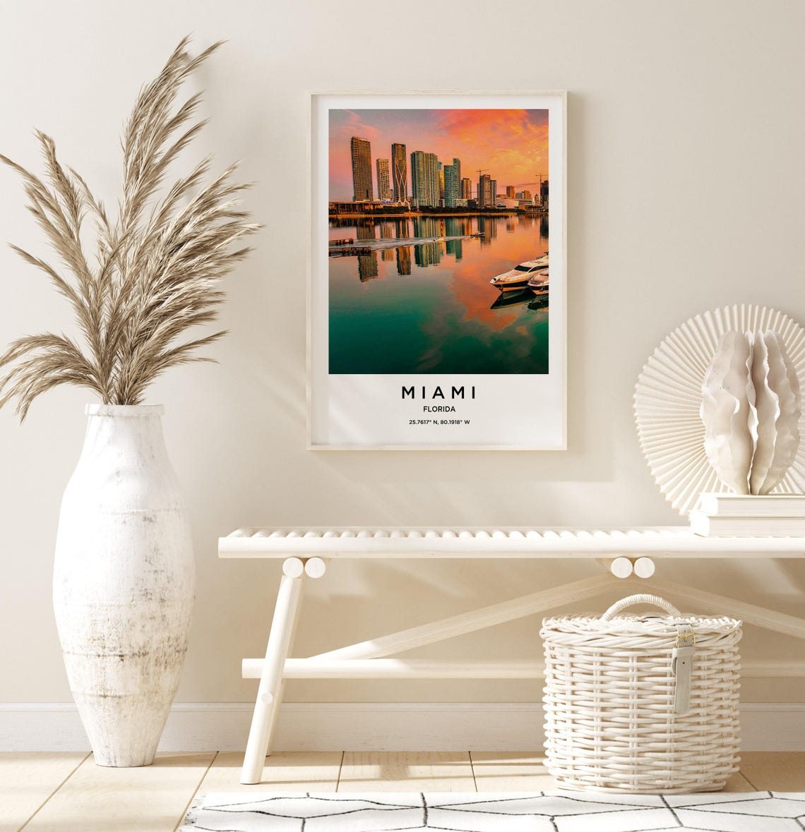 Miami Florida Downtown Skyline Sunset Reflection Waterfront Poster - Image 3