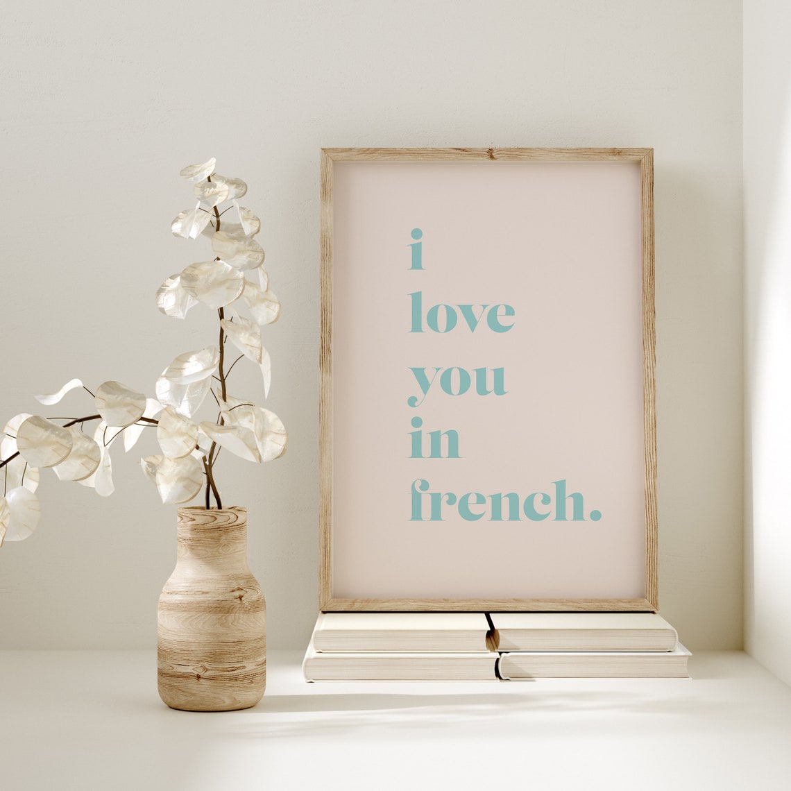 I Love You In French Mint Green Typography Blush Pink Art Poster