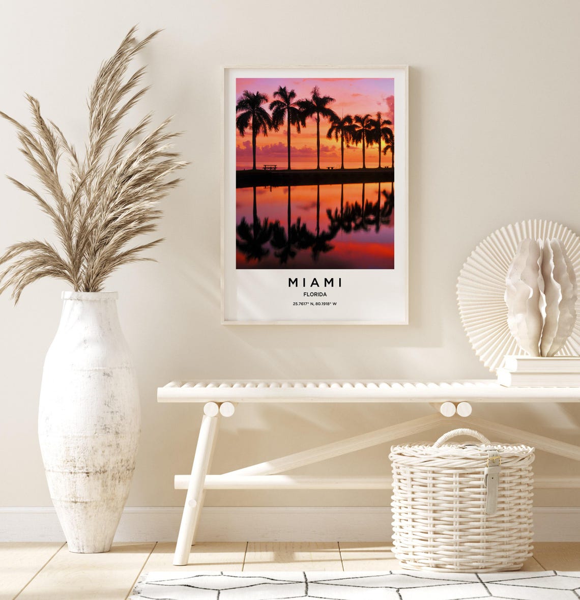 Miami Florida Palm Silhouette Sunset Mirror Water Dusk Poster - Image 2