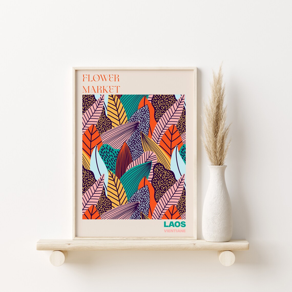 Flower Market Laos Vientiane Colorful Leaves Tropical Collage Poster - Image 3