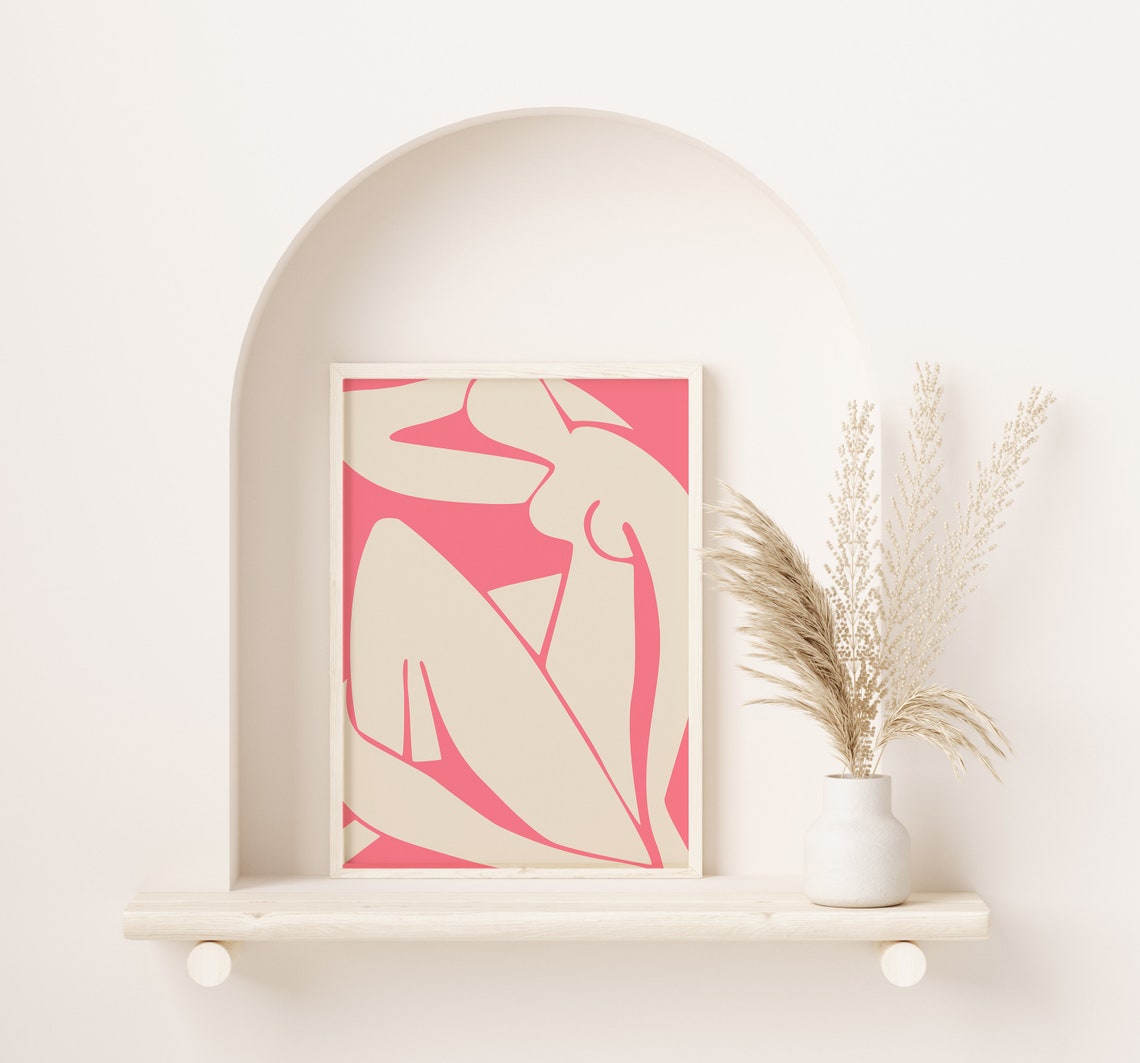 Matisse Inspired Bold Pink Cream Abstract Figure Modern Wall Art - Image 2
