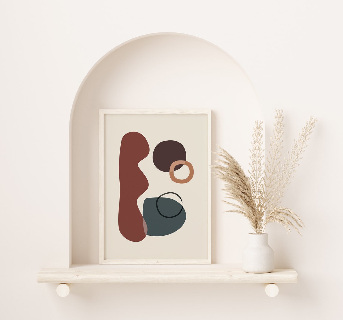 Neutral Boho Abstract Shapes Terracotta Green Modern Art Poster - Image 2