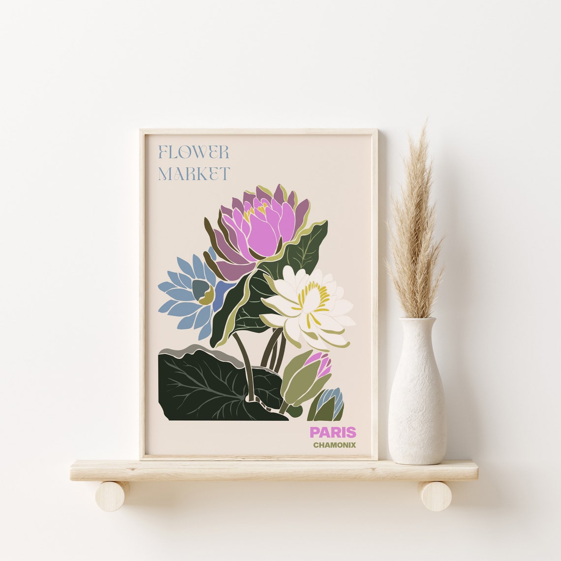 Paris Flower Market Poster Chamonix Pink Lotus Flower Artwork - Image 2