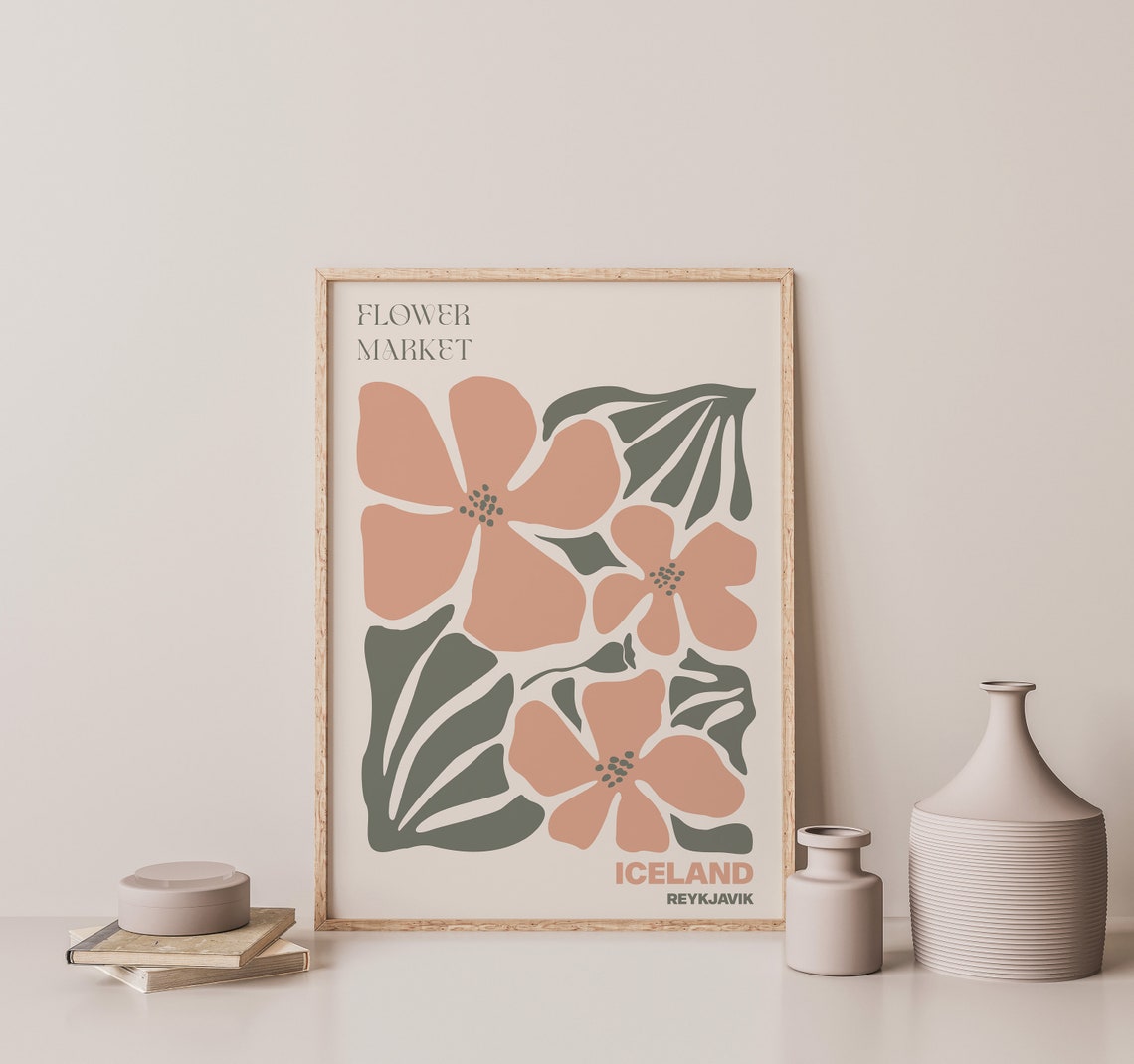 Reykjavik Poster Reykjavik Wall Art Reykjavik Personalised Travel Poster Reykjavik Flower Market Print Floral Wall Iceland Poster - Image 3