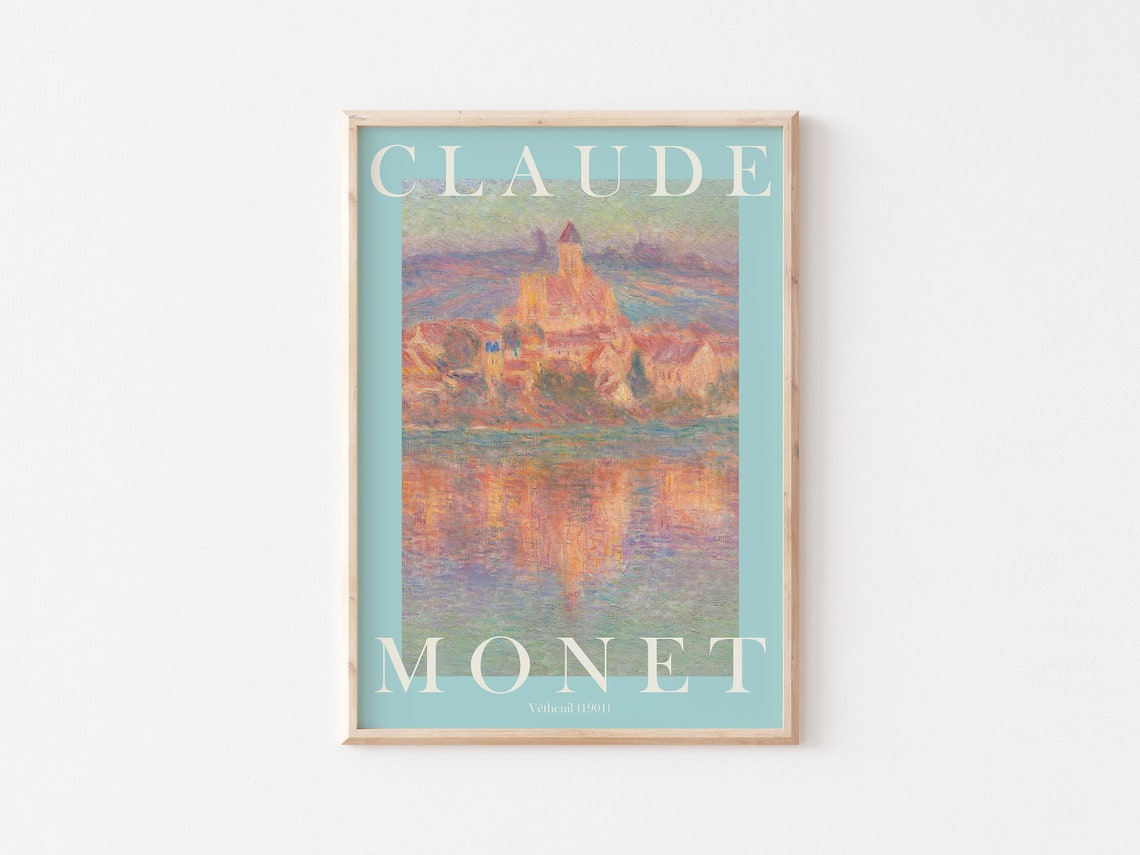 Claude Monet Vétheuil 1901 Village Church Sunset River Poster - Image 3