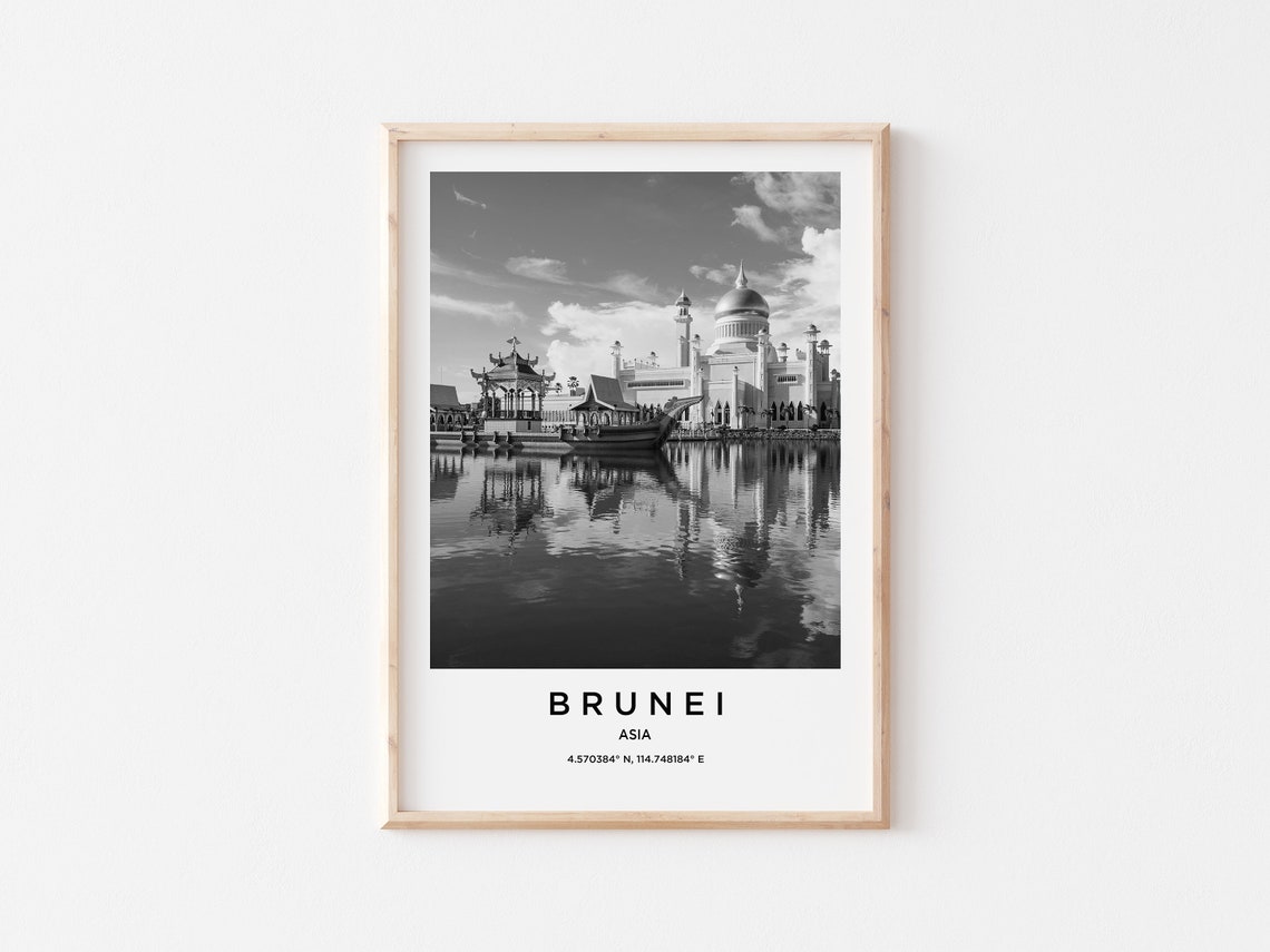 Brunei Travel Poster Brunei Print Brunei Photo Print Black And White Photography Monochrome Travel Photography Brunei Wall Decor - Image 3