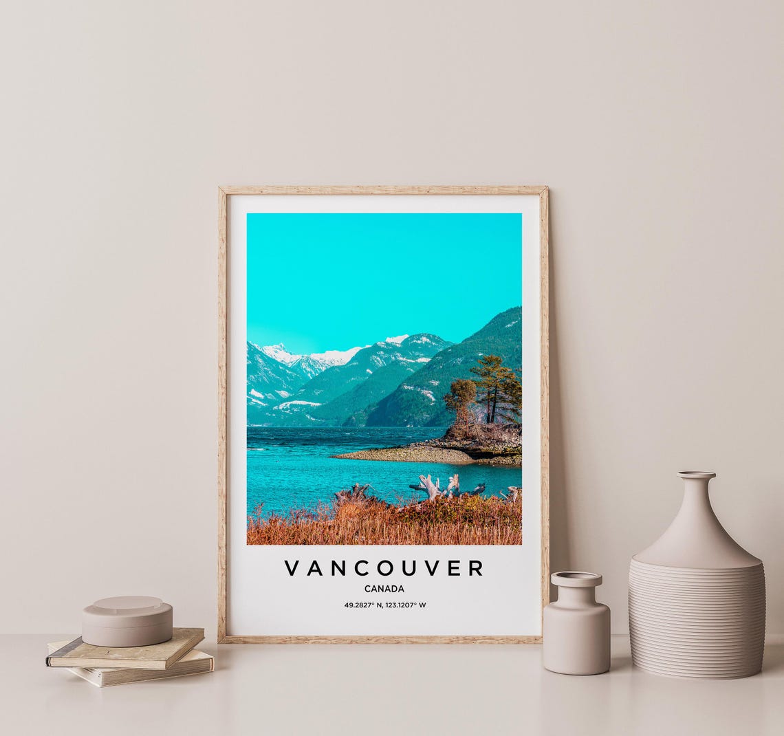 Vancouver Canada Snowcapped Mountain Bay Shoreline Photo Poster - Image 2
