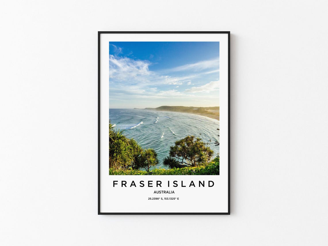 Fraser Island Australia Coastal Cliffs Turquoise Surf Travel Poster