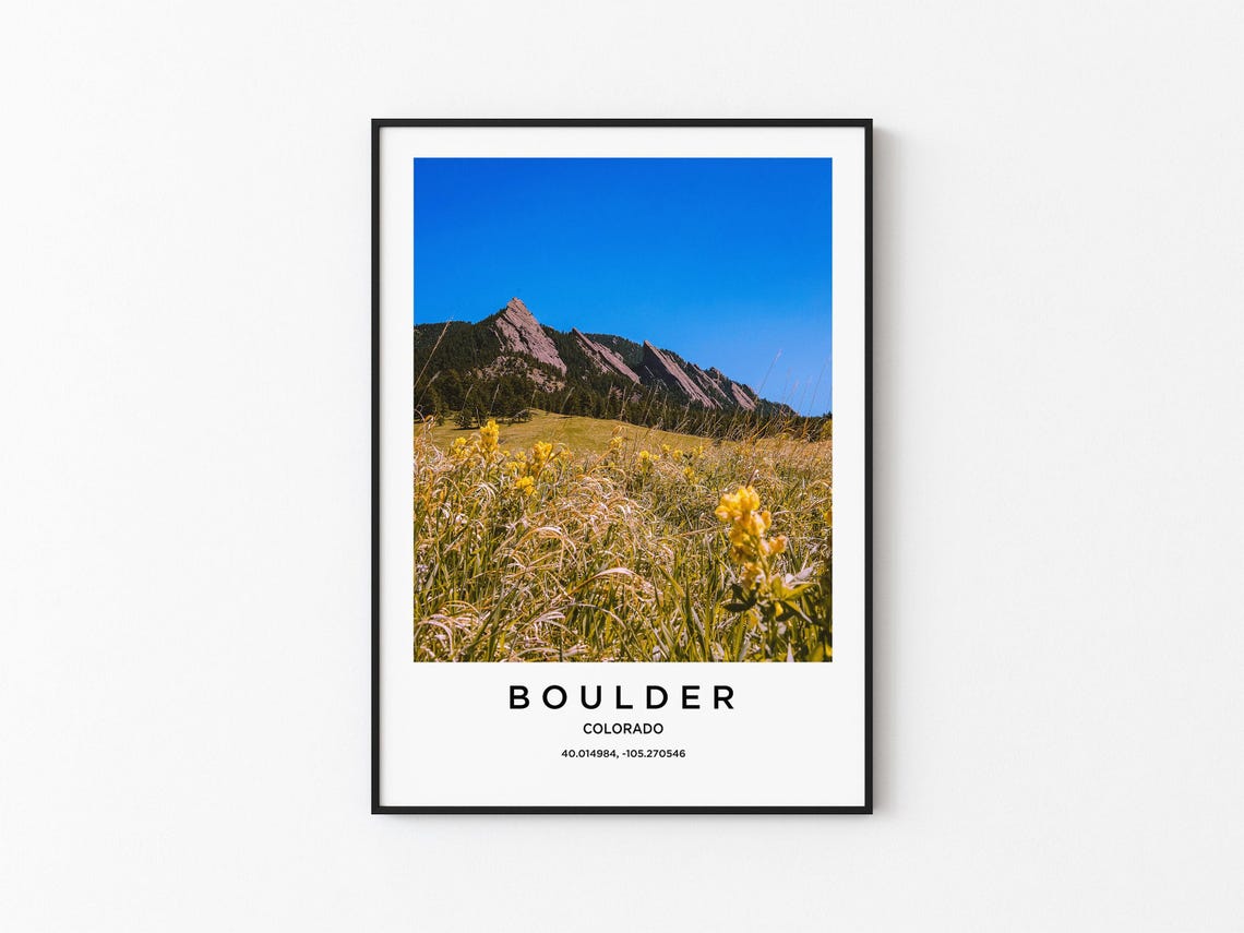 Boulder Colorado Flatirons Wildflower Meadow Blue Sky Photo Poster