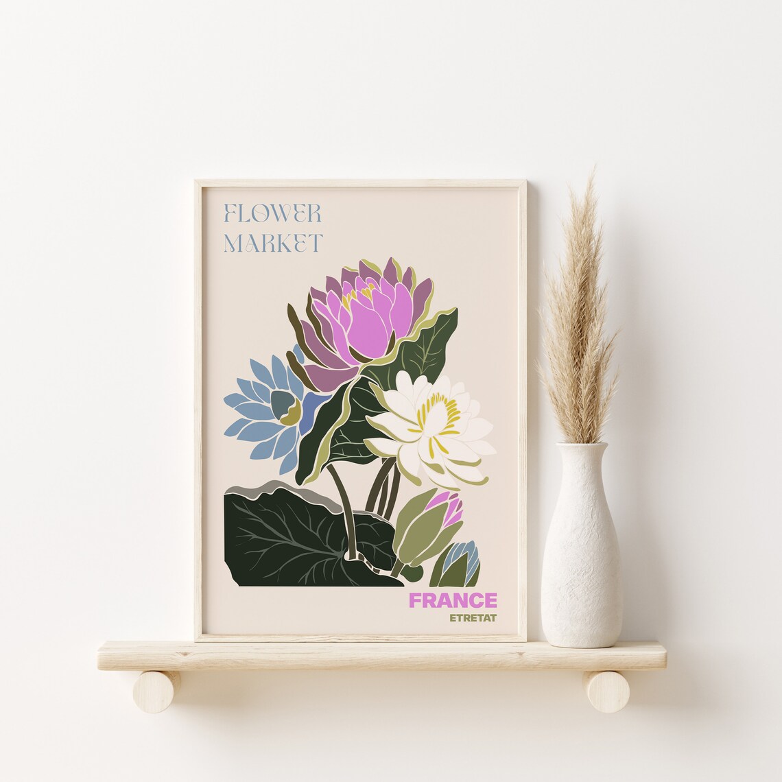 France Etretat Flower Market Water Lily Lotus Pink White Poster - Image 2