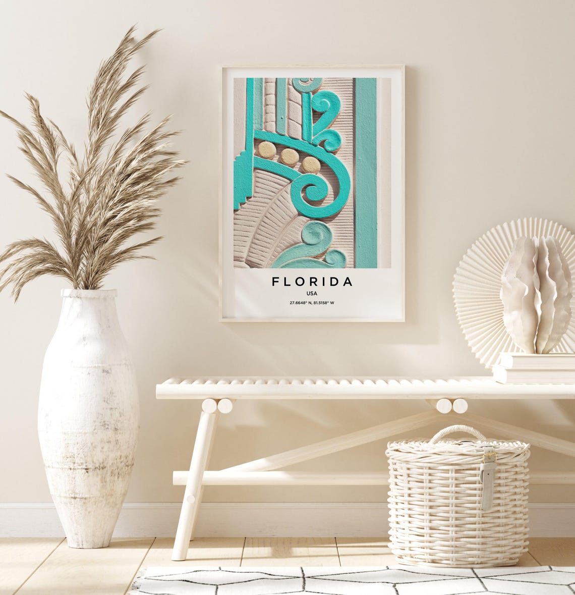 Florida Art Deco Teal Ornament Facade Detail Graphic Photo Poster - Image 3