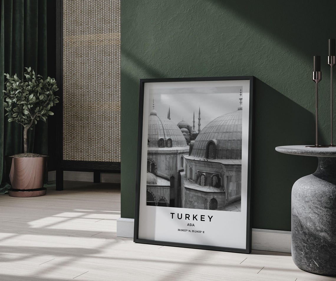 Turkey Blue Mosque Domes Minarets Black and White Architecture Poster - Image 2