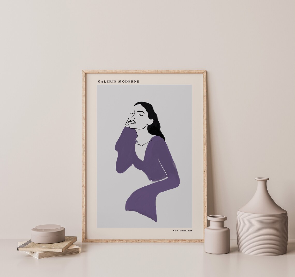 Galerie Moderne Minimalist Woman Purple Dress Line Art Poster - Image 2