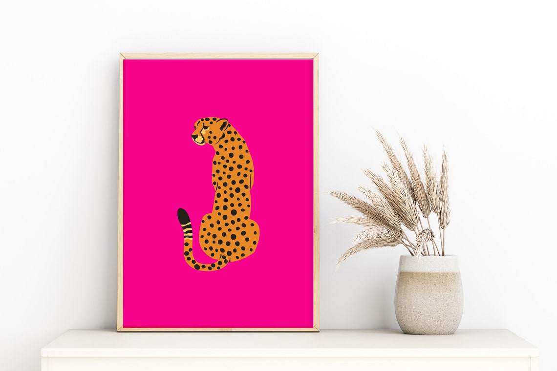 Seated Cheetah Hot Pink Background Pop Art Animal Wall Print - Image 3