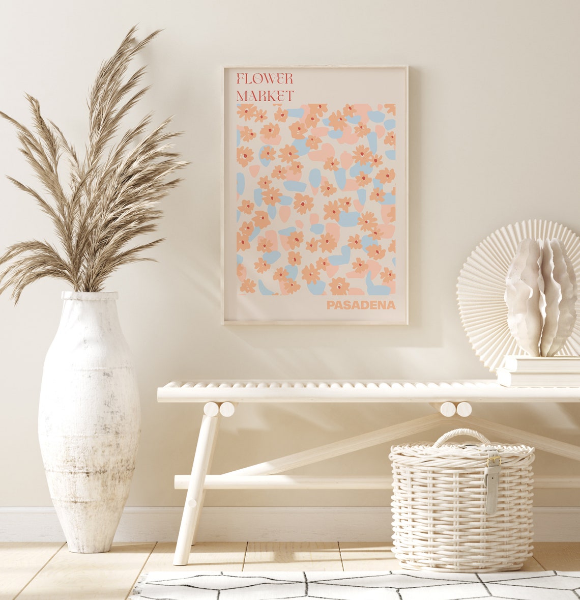 Pasadena Sweet Soft Peach Daisy Flower Market Pattern Art Poster - Image 2