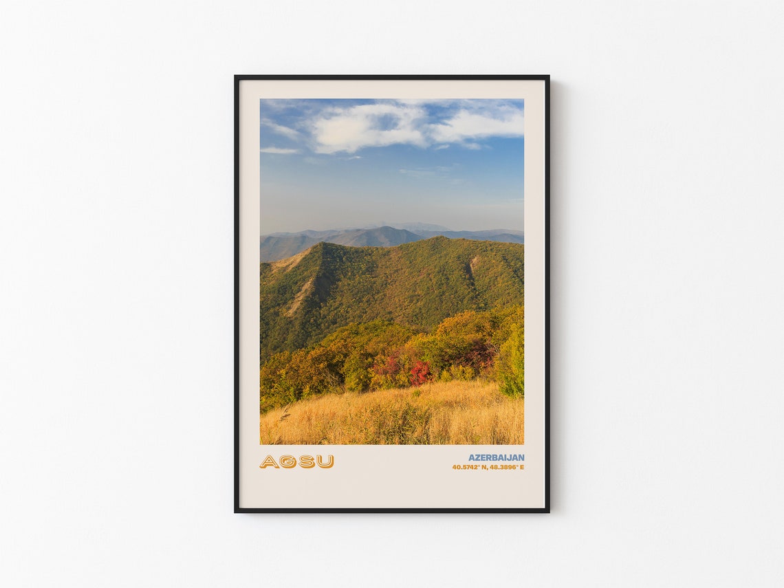 Agsu Azerbaijan Rolling Green Hills Autumn Landscape View Poster - Image 3