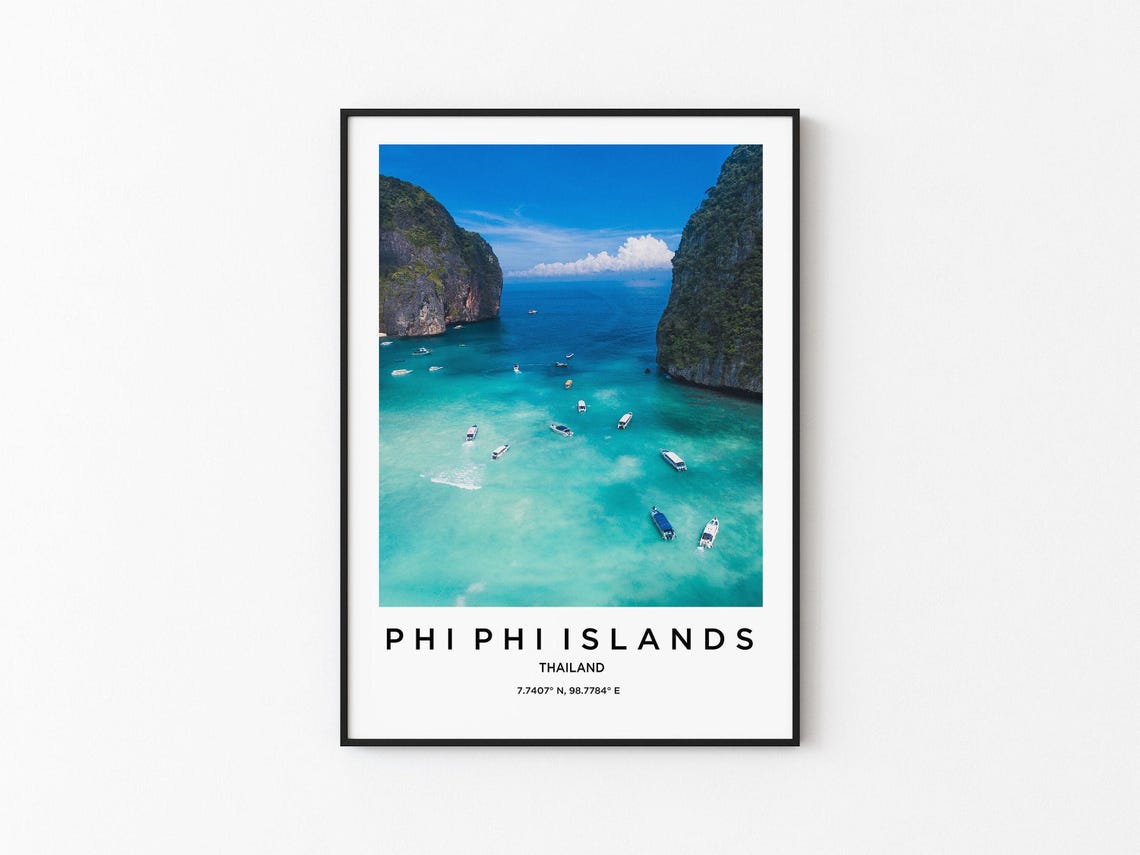 Phi Phi Islands Thailand Turquoise Bay Boats Aerial View Poster