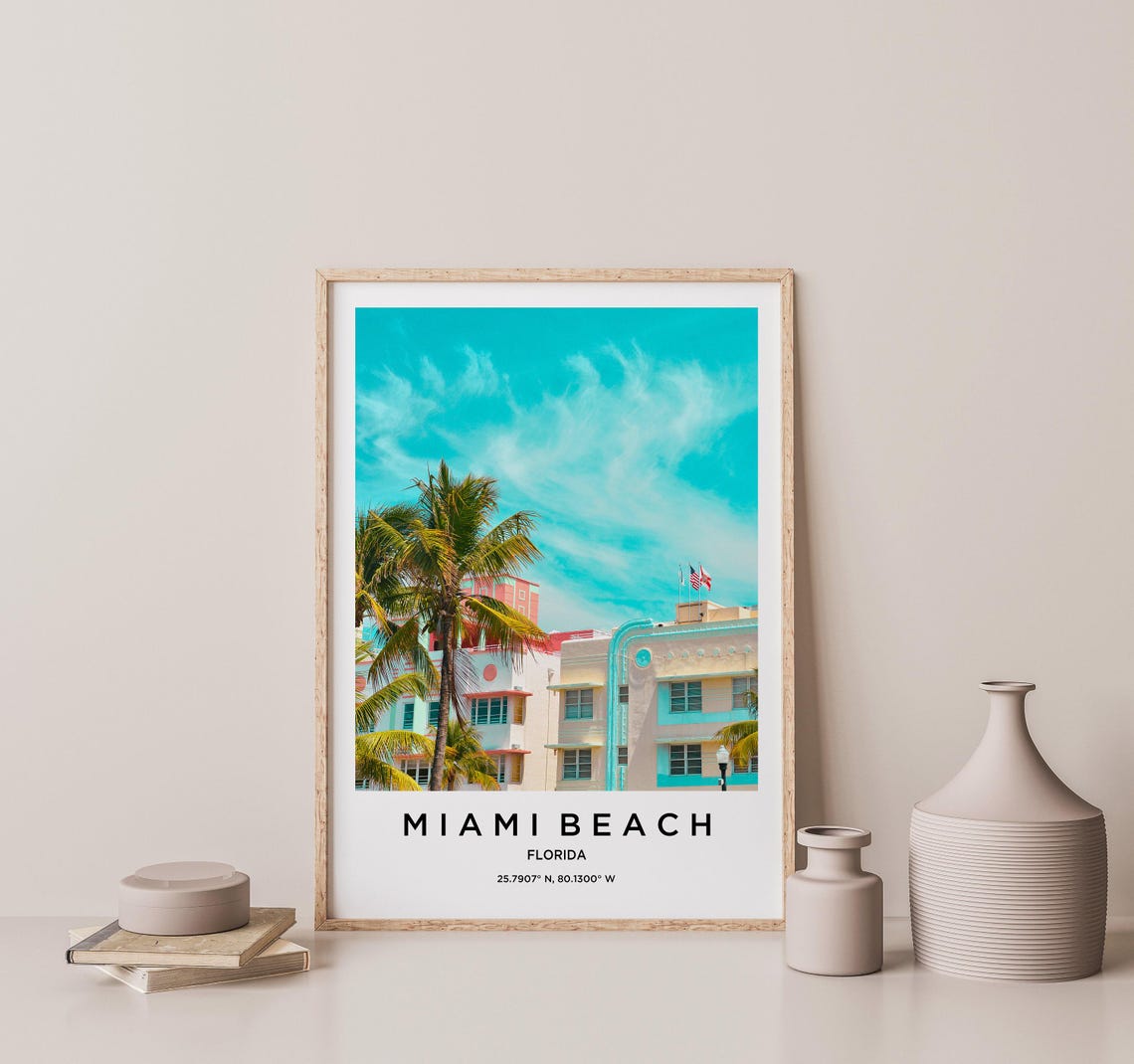 Miami Beach Florida Historic Art Deco District Palms Travel Poster - Image 2