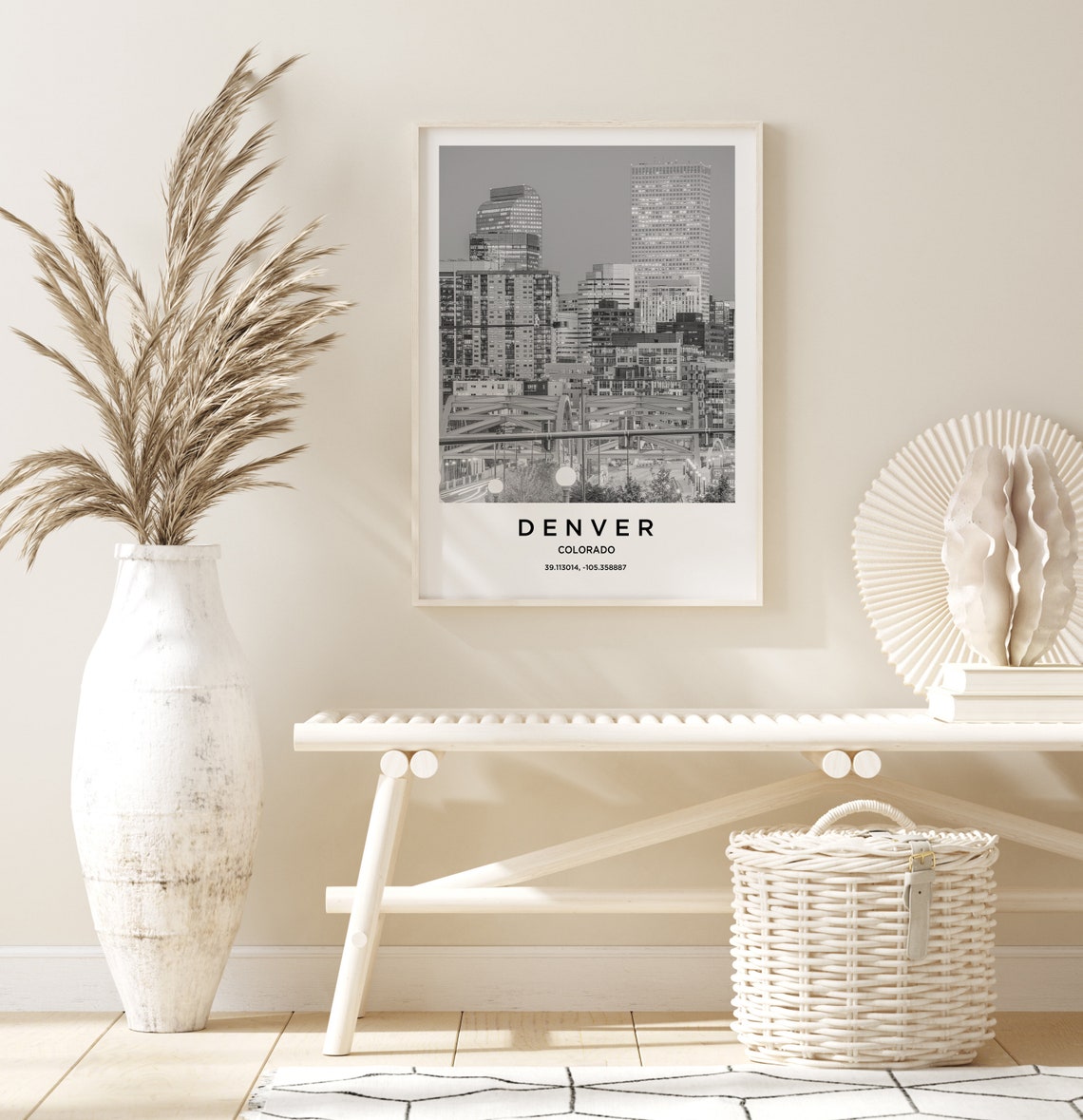 Denver Colorado Downtown Skyline Night Lights Black White Photo Poster - Image 2