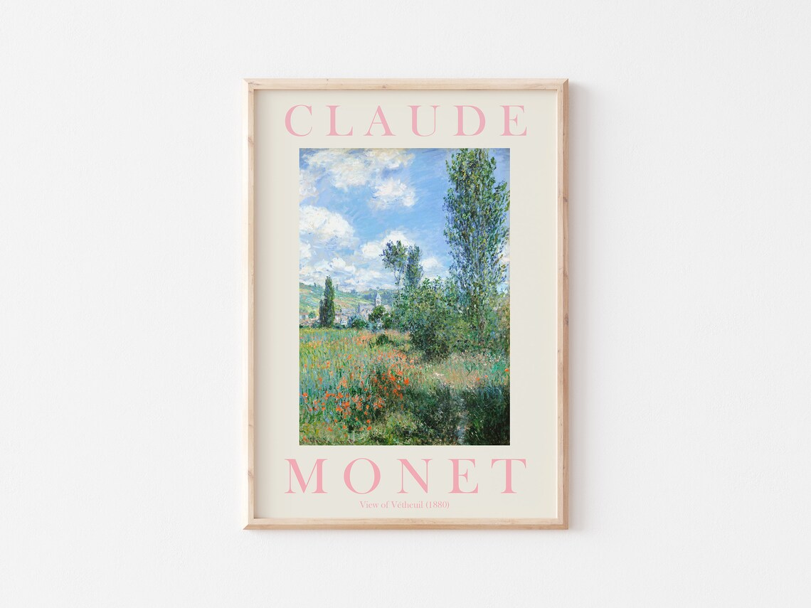 Claude Monet View Of Vetheuil 1880 Pink Exhibition Poster For Airy Room Decor - Image 3