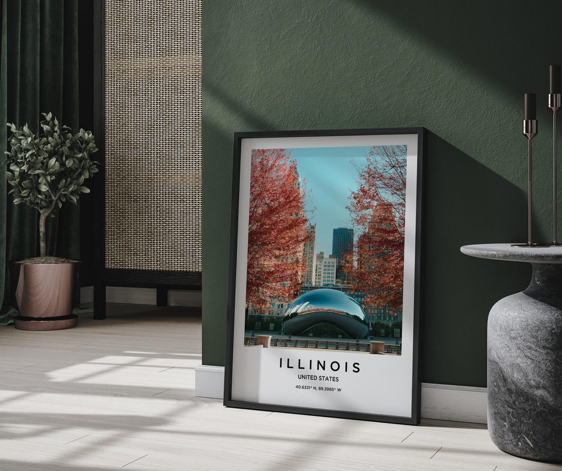 Illinois Chicago Cloud Gate Fall Autumn Sculpture Travel Poster - Image 2
