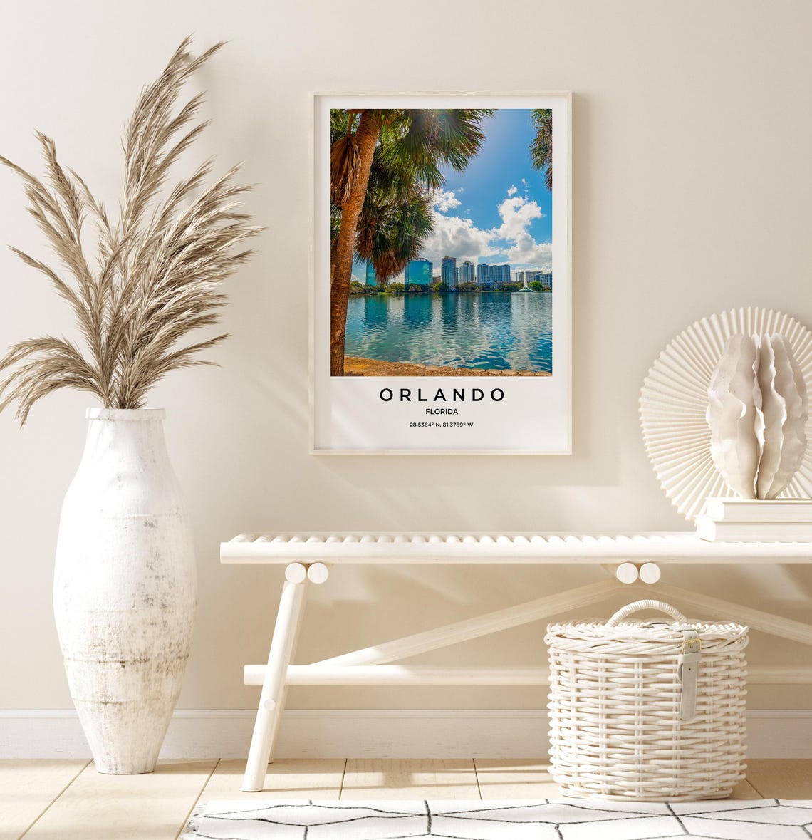 Orlando Florida Lake Eola Downtown Skyline Palm Trees Poster - Image 3