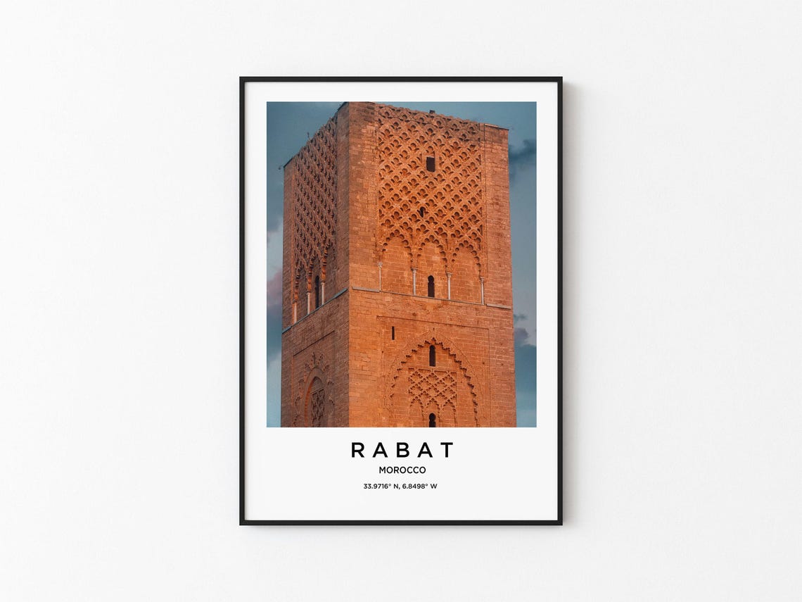 Rabat Morocco Ancient Red Sandstone Minaret Tower Photo Poster