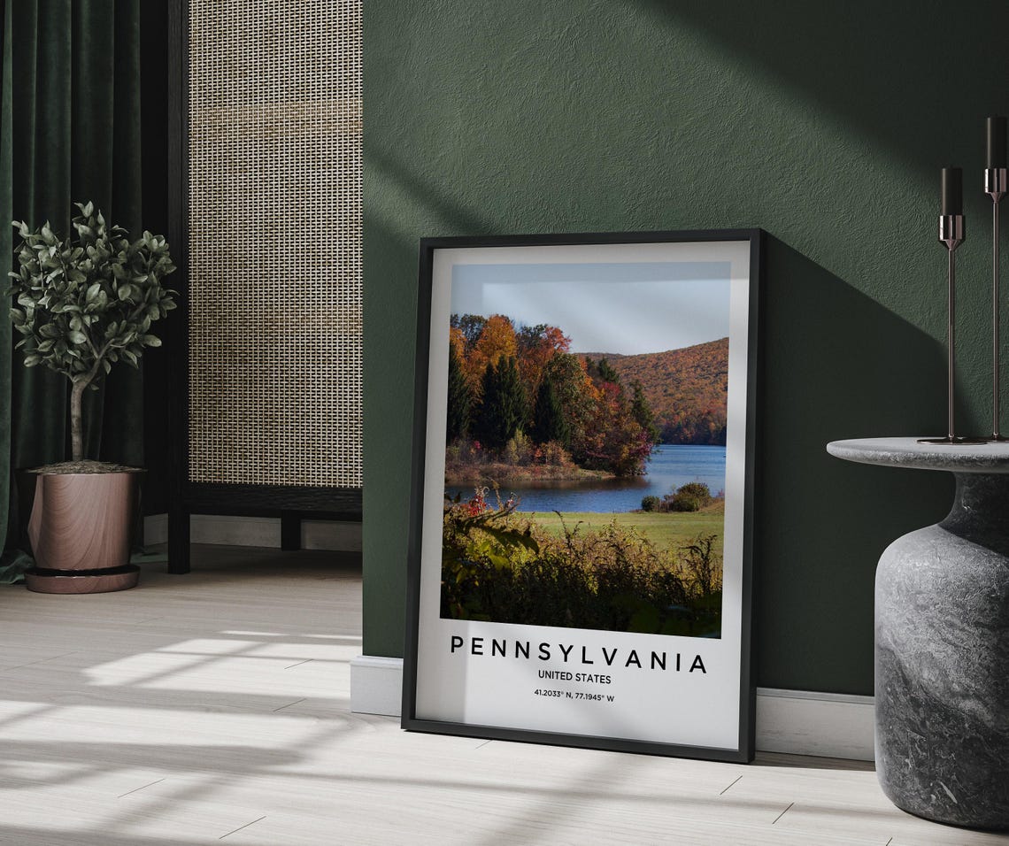 Pennsylvania USA Autumn Lake Hills Fall Colors Travel Poster - Image 2