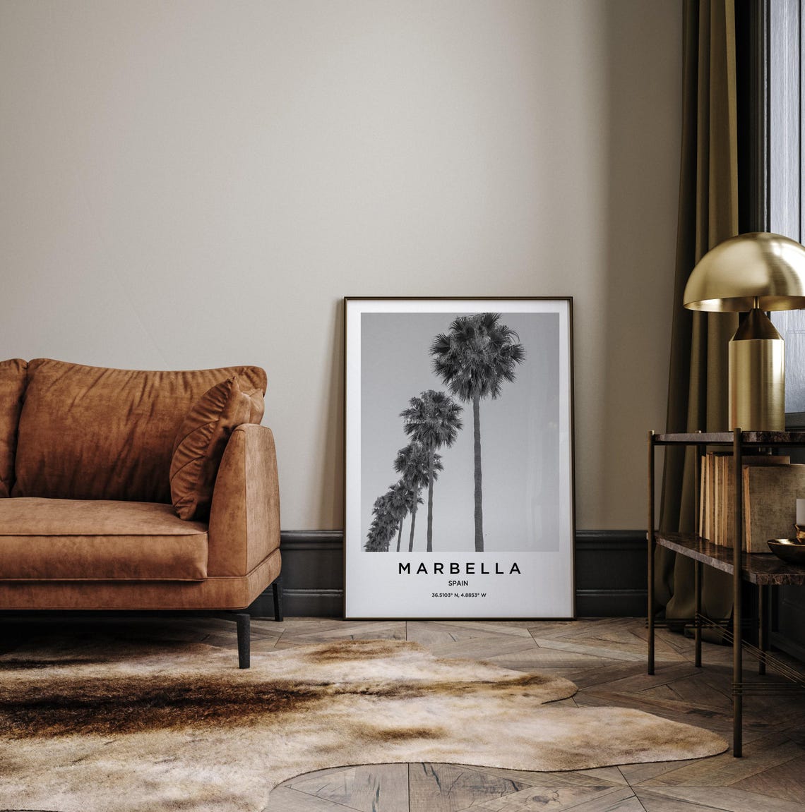 Marbella Spain Tall Palm Trees Black and White Minimalist Poster - Image 3