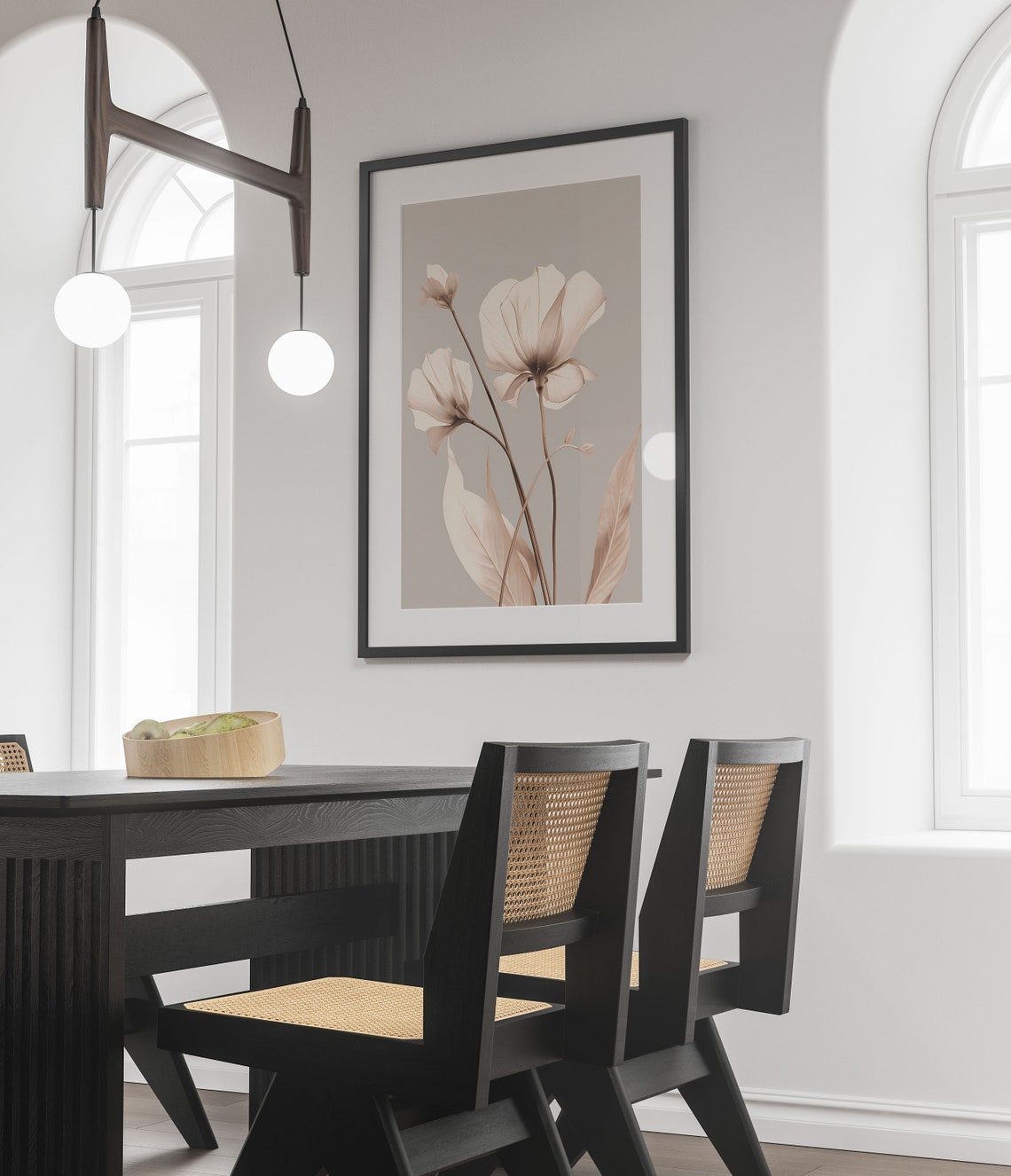 Cream Translucent Delicate Bloom Gray Background Botanical Poster - Image 3
