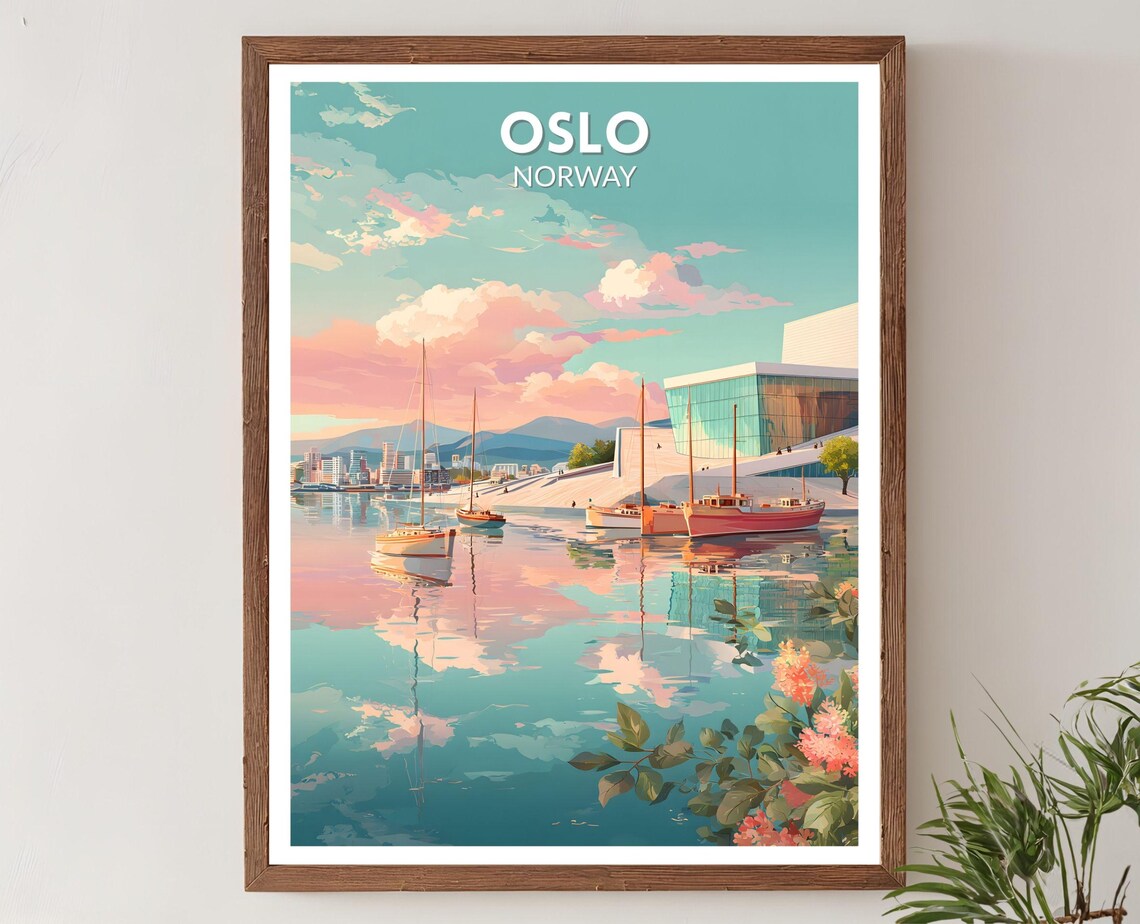 Oslo Norway Retro Travel Poster, Mid-Century Modern