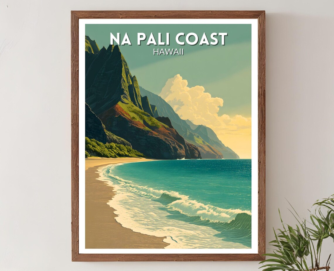 Na Pali Coast Hawaii Vintage Travel Poster