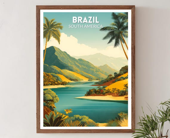 Brazil Retro Travel Poster, Mid-Century Landscape