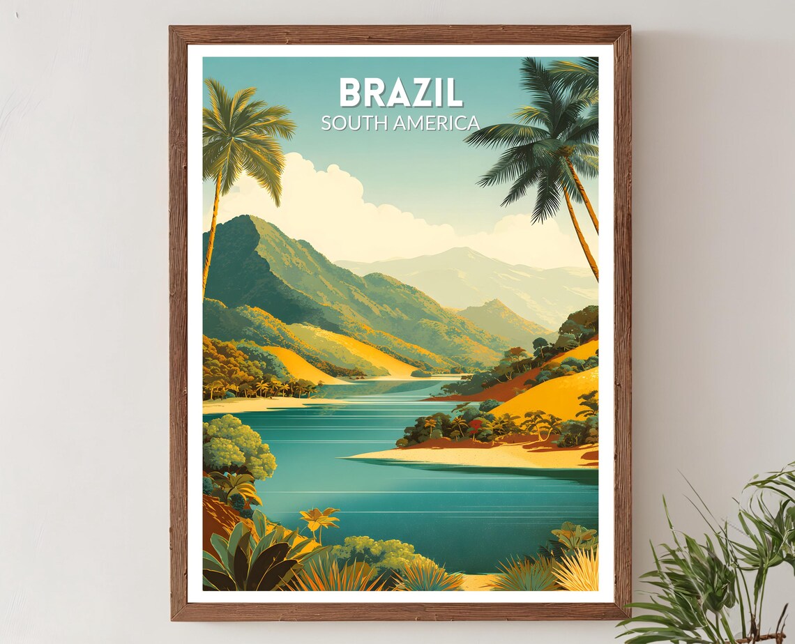 Brazil Retro Travel Poster, Mid-Century Landscape