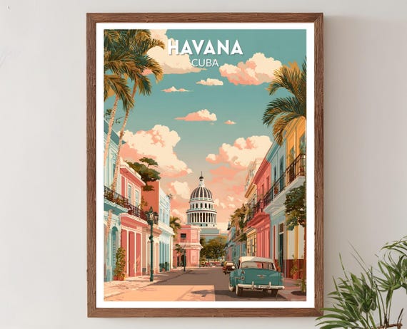 Havana Retro Travel Poster Mid Century Modern Wall Art Print Vintage Cityscape Decor Home
