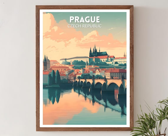 Prague Czech Republic Charles Bridge Castle Sunrise Travel Poster
