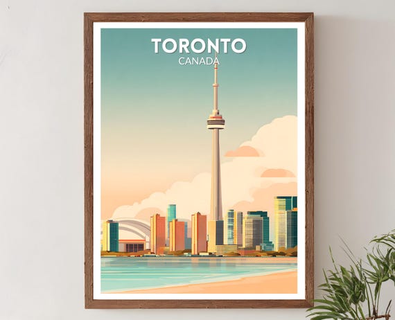 Toronto Canada Retro Travel Poster Mid Century Modern Wall Art Print Vintage Skyline Landscape Decor Canadian Home