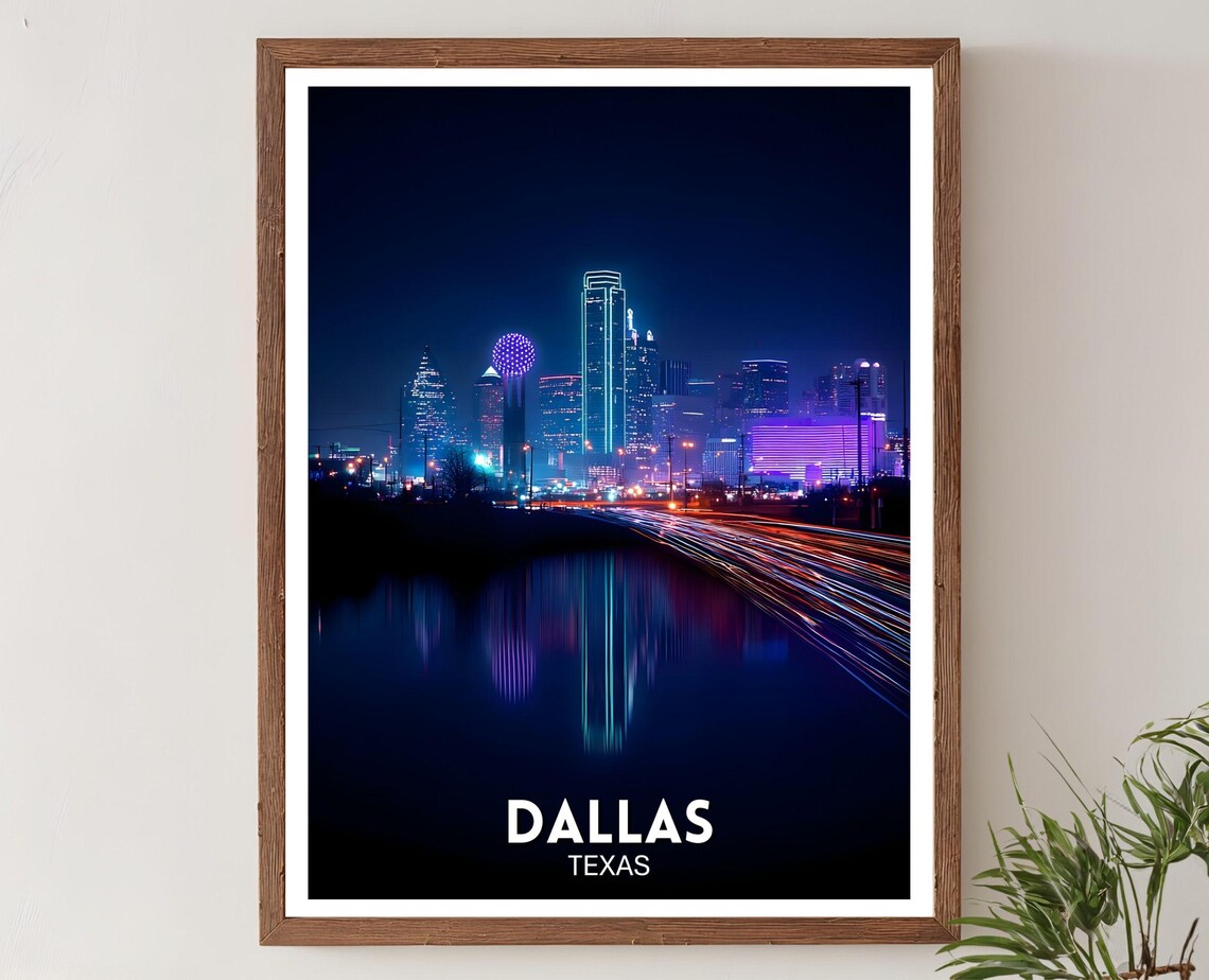 Dallas Texas Travel Poster, City Skyline Art Print