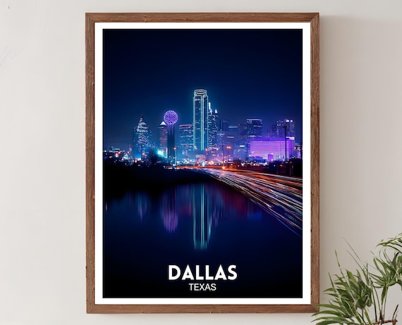 Dallas Texas Travel Poster, City Skyline Art Print