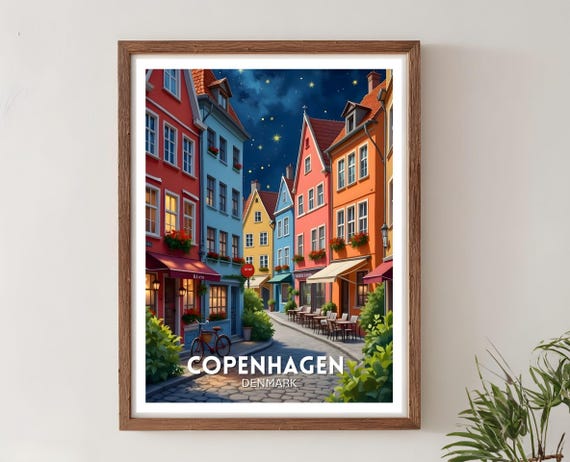 Copenhagen Travel Print Denmark Poster Scandinavian Wall Art Illustration Europe Nordic City
