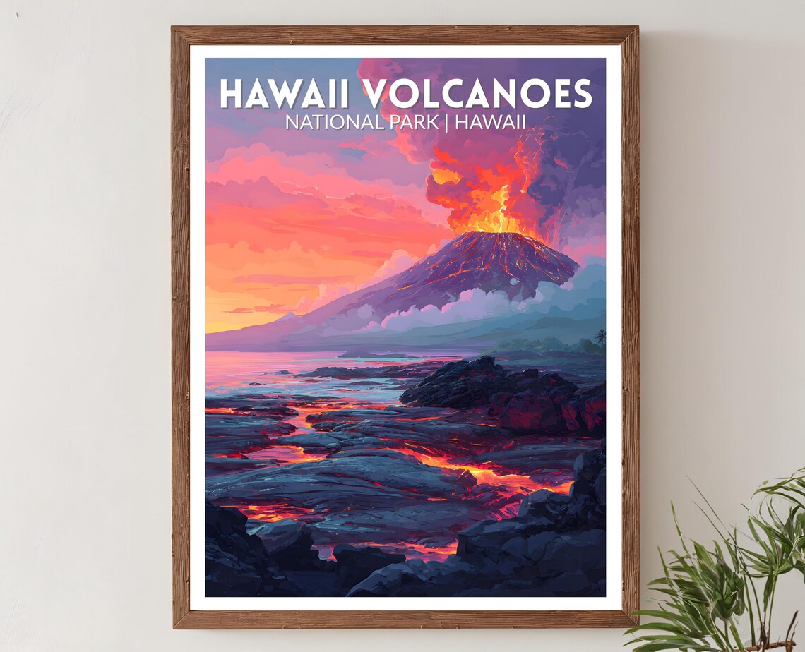 Hawaii Volcanoes National Park Lava Eruption Travel Art Poster